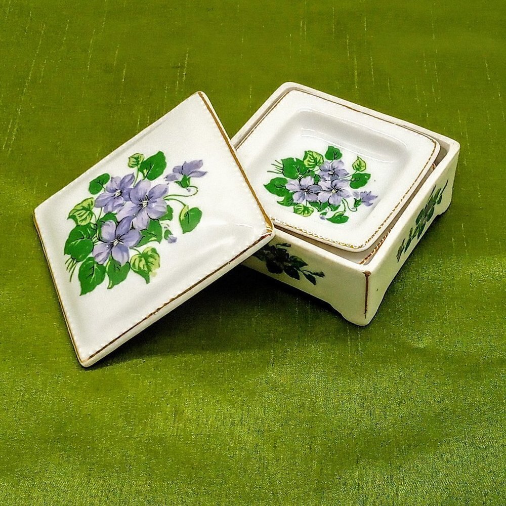 Vintage Nasco Imperial China Floral Square Porcelain Box & Trays